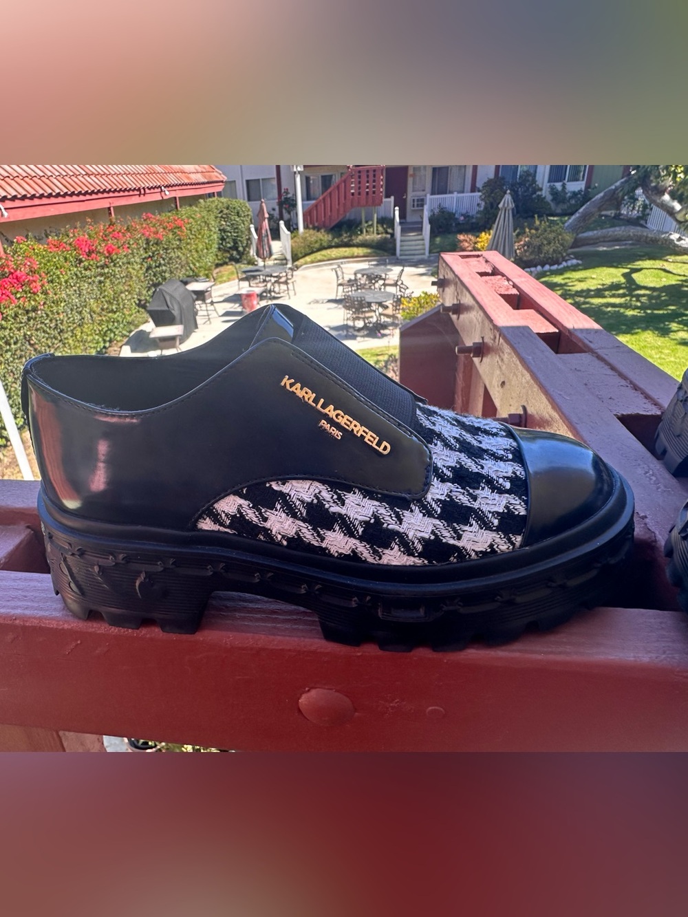 Karl Lagerfeld Lakely Black Patent & Houndstooth Tweed Platform Loafer - Picture 4 of 12